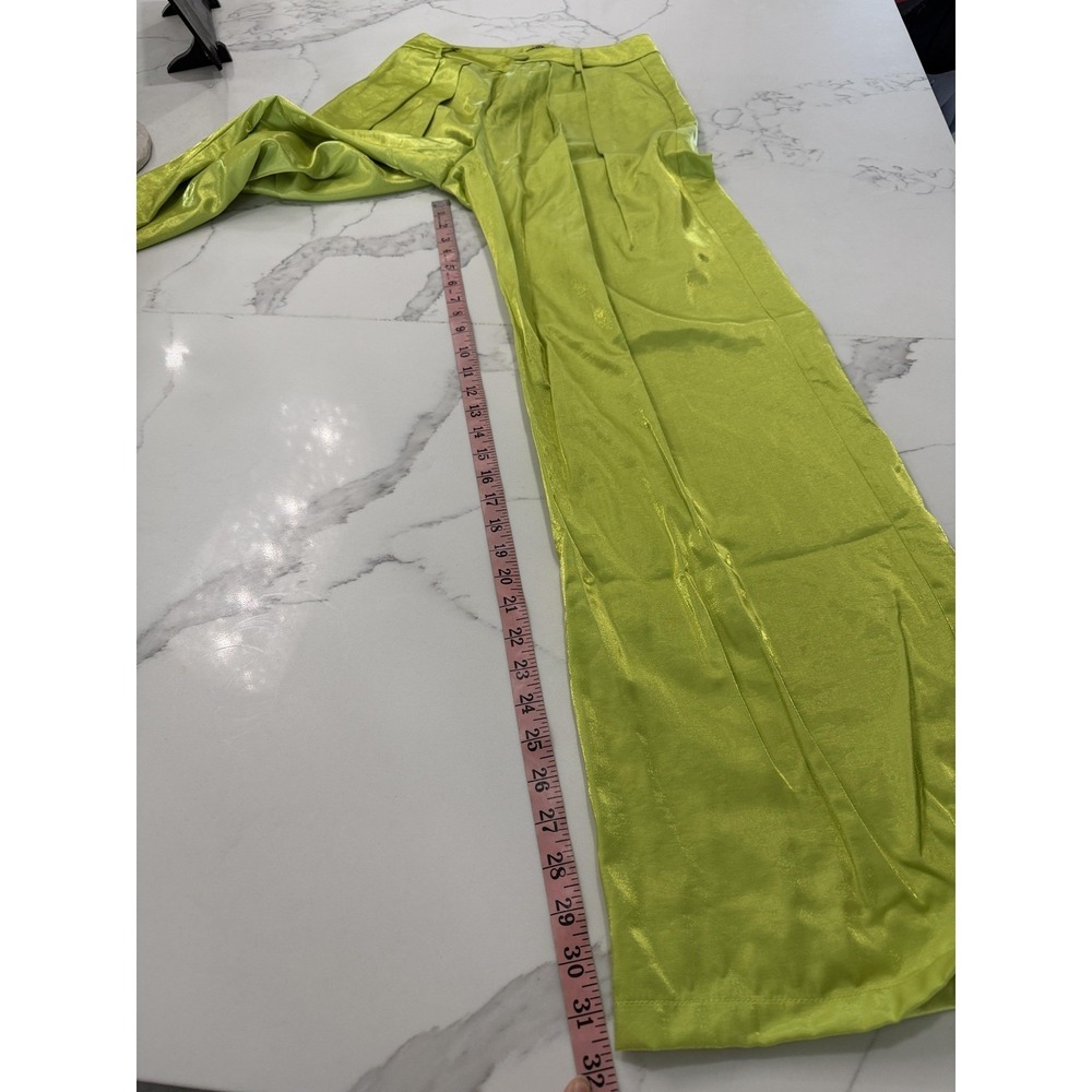 Nasty Gal Pants Womens 4 Green Satin Wide Leg Pleated High Waist Zip Pockets - Picture 7 of 7